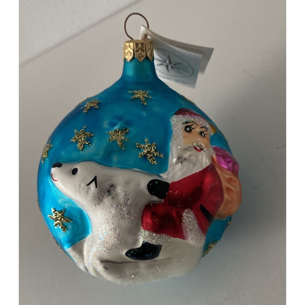 Vintage Christopher Radko Santa Polar Bear globe 4" ornament